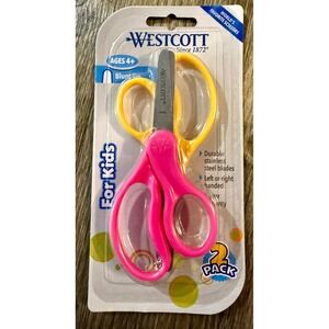 Westcott Kids Scissors 2 Pack Pink Yellow Blunt Tip Ambidextrous NEW 13168